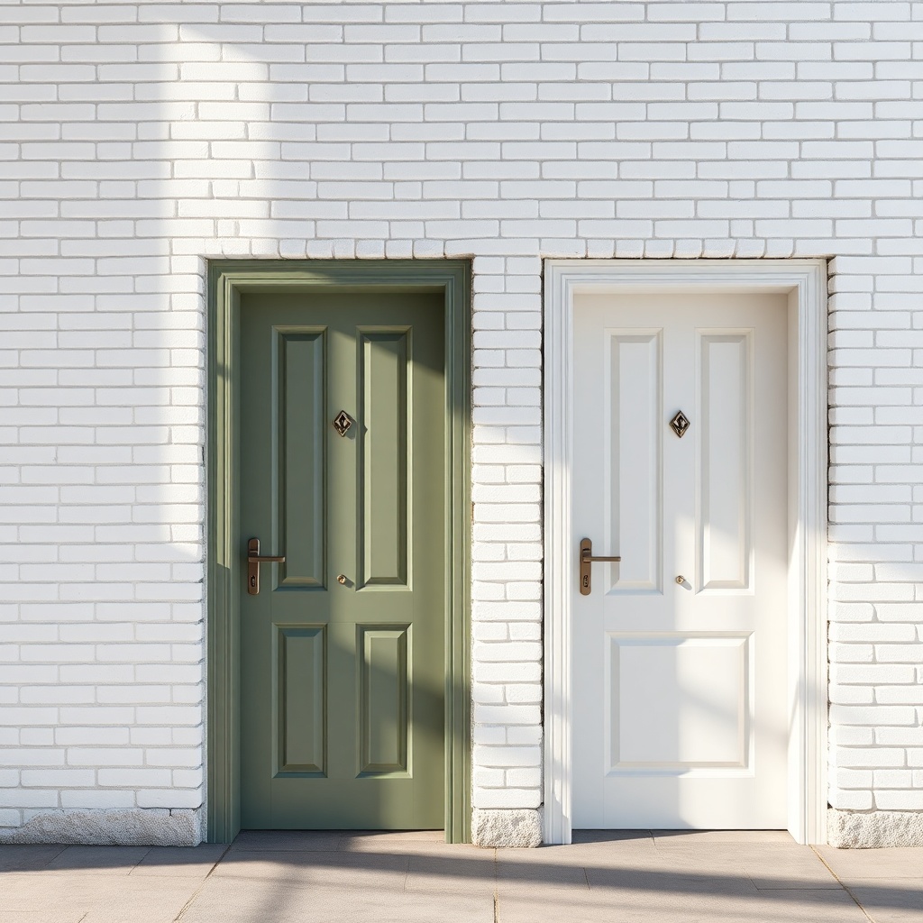A clean photorealistic photo of two side-by-side doors